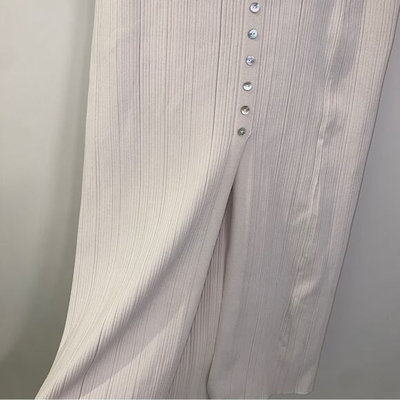 Zara Off-White Gray Cream Ribbed Midi Pencil Skirt Iridescent Buttons Medium - Picture 7 of 9